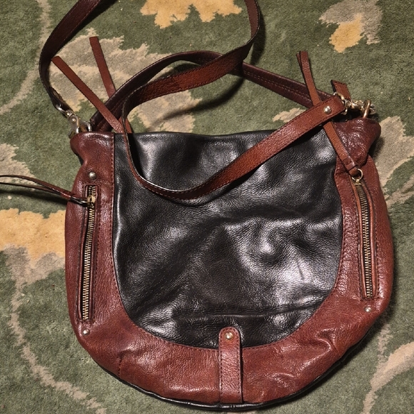Leather Two-Tone Brown and Black Crossbody Bag